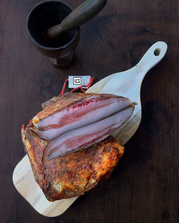 Papada curada, corte papada curada, panceta curada, papada añeja