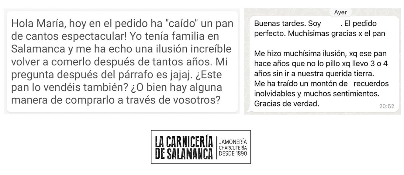 Mensajes y opiniones sobre el pan de pueblo de La Carnicería de Salamanca.