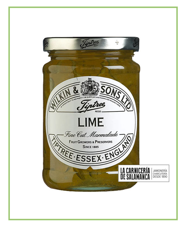 Tarro de mermelada de lima Tiptree, elaborada con corteza fina y sabor cítrico intenso. A la venta en La Carnicería de Salamanca, tienda gourmet en Peñaranda de Bracamonte.