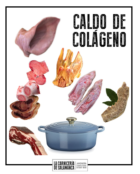 Ingredientes para caldo de colágeno casero: huesos, pollo campero, manita de cerdo, oreja y tuétano.