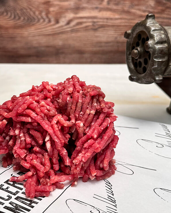 Carne picada de chuletón premium recién picada y envasada al vacío sin conservantes