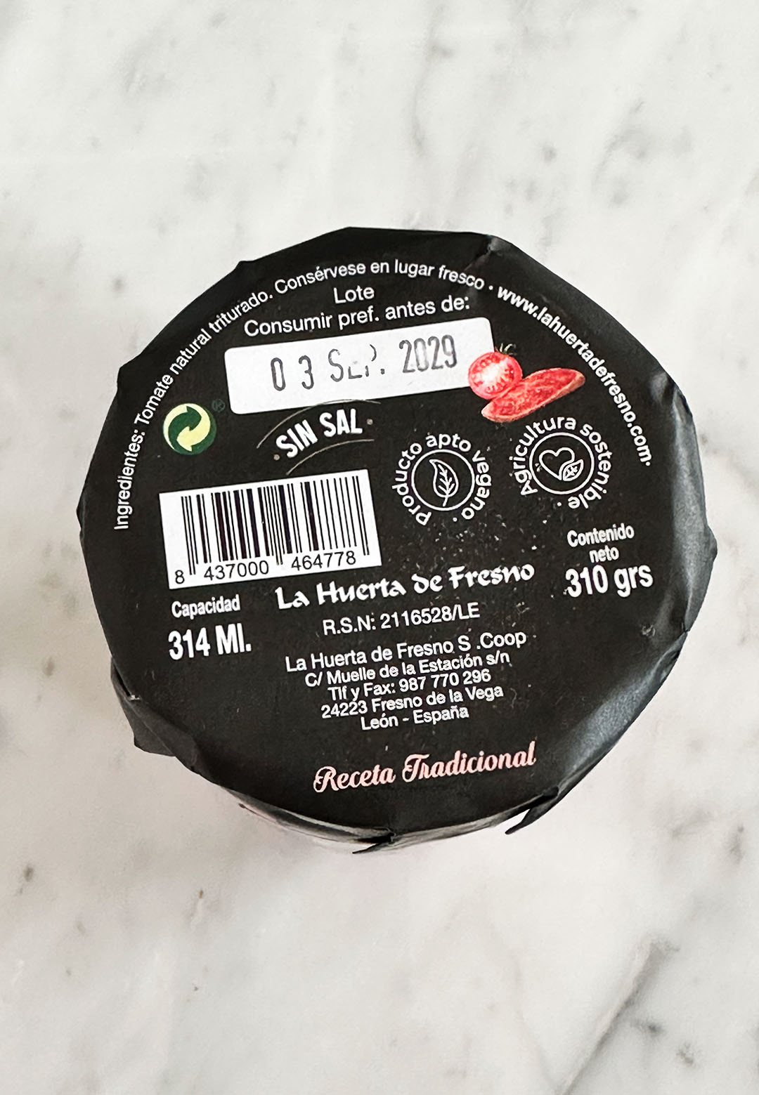 Tomate natural triturado sin sal La Huerta de Fresno tarro 310 gramos comprar tomate natural online